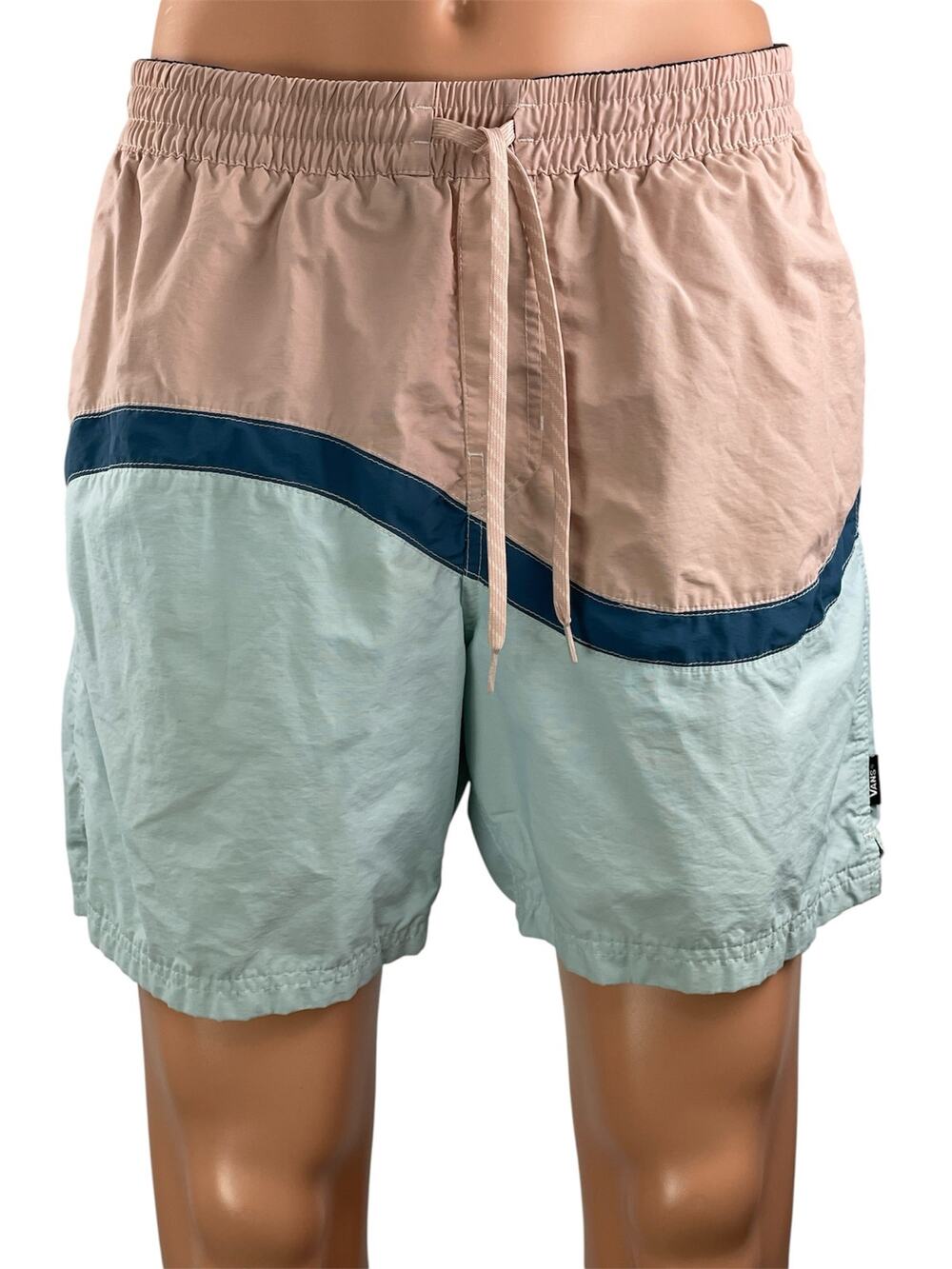 Vans Men's Pink Blue Colorblock Drawstring Relaxed Fit Swim Board Shorts Size L